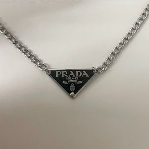 Prada Authentic Reworked Black Triangle Pendant Necklace